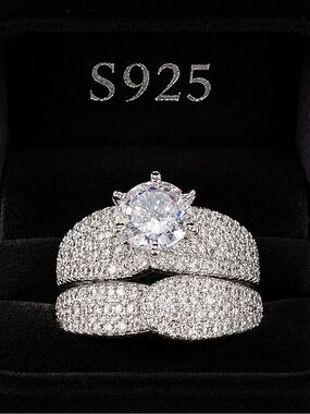 S925 Sterling Silver CZ Infinity Bridal Ring Set | Sz 6